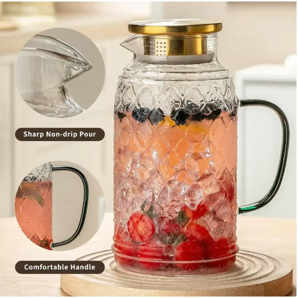 Glass Pitcher with Lid, 2 PACK 84 oz/2.5L Liter Vintage Water Pitcher, Clear Bor - Picture 5 of 6